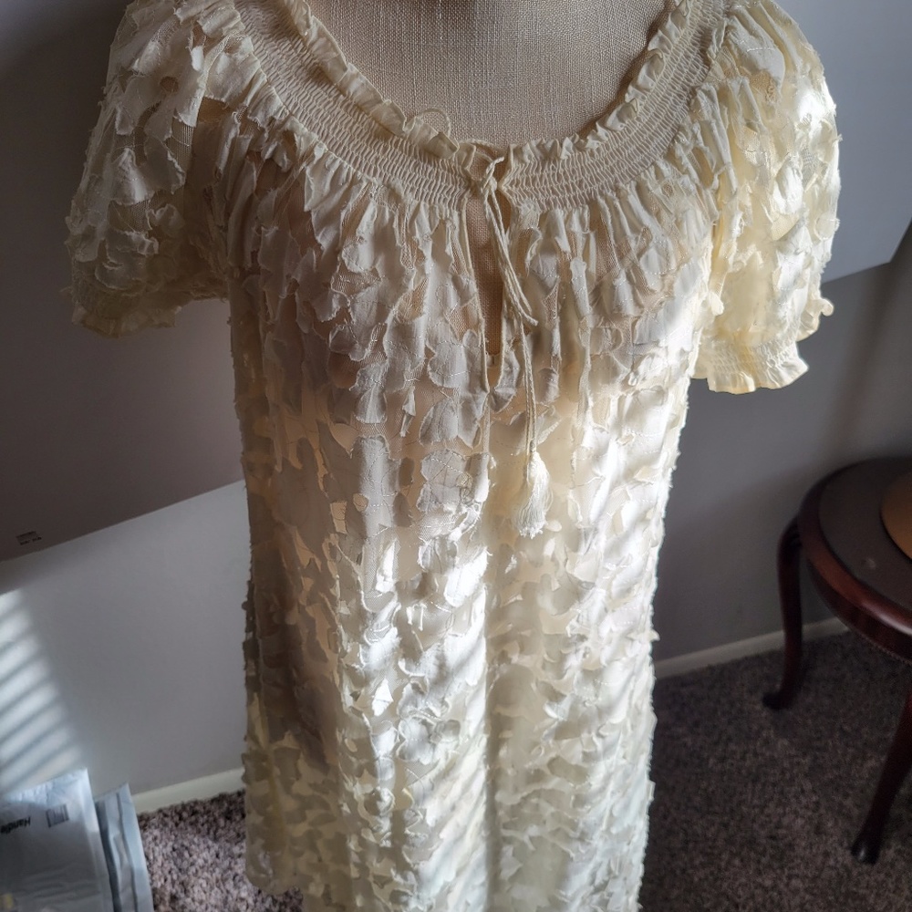 Custom Made Cream Ruffle Mini Dress w/ Willi Smith Slip Undershirt Women's Large